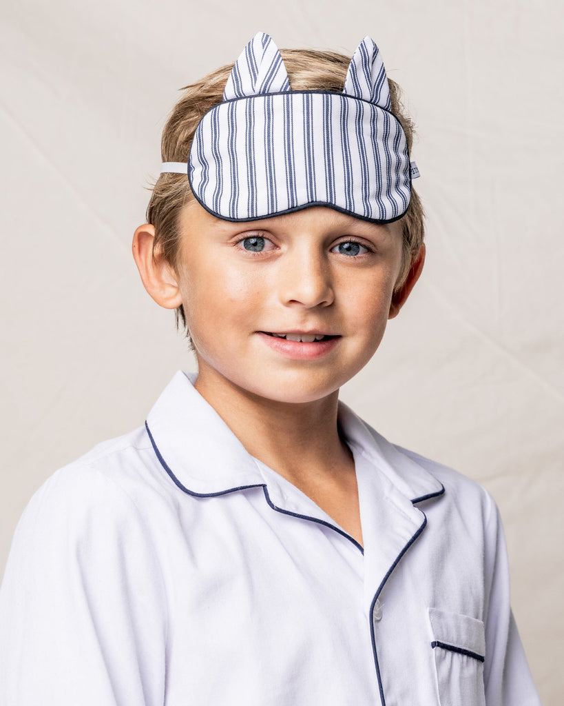 Kid's Kitty Sleep Mask | Navy French Ticking Eye Masks Petite Plume 