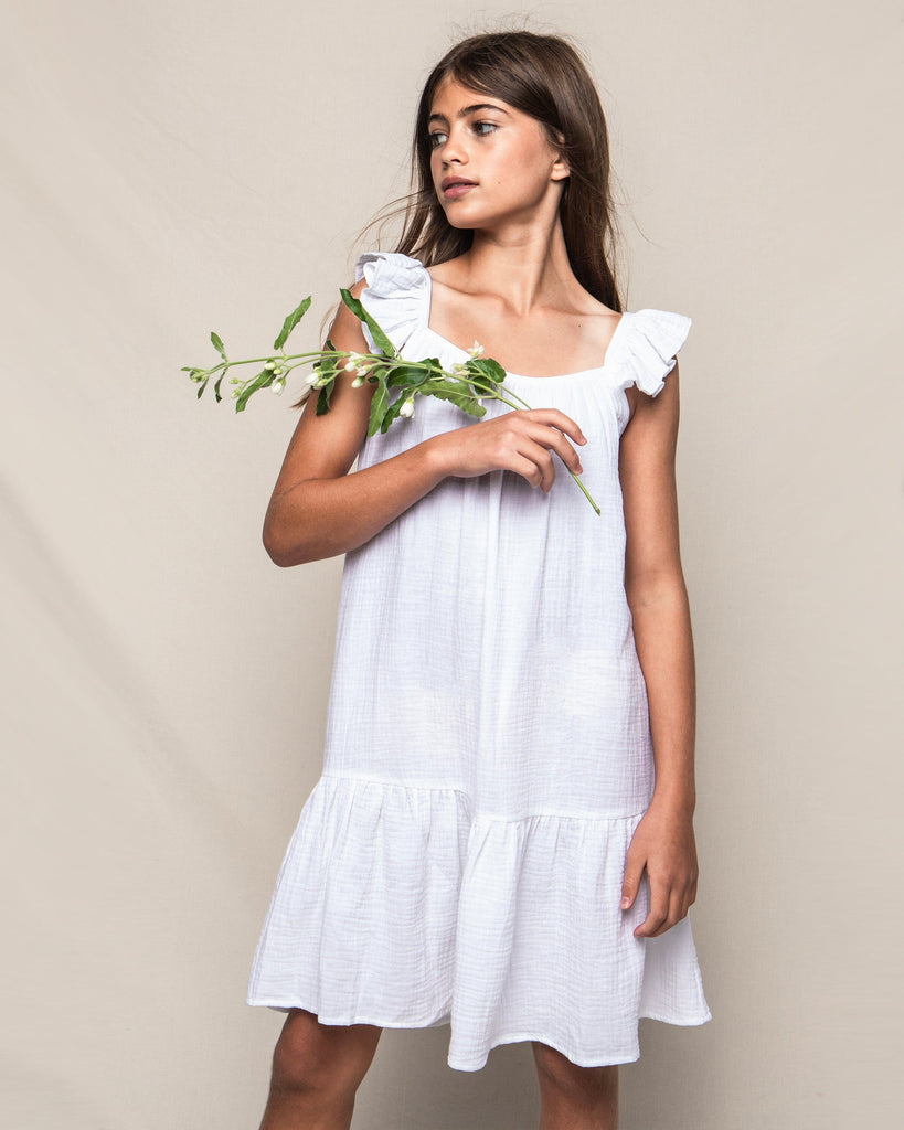 Girl's Gauze Celeste Sundress | White Dresses Petite Plume 
