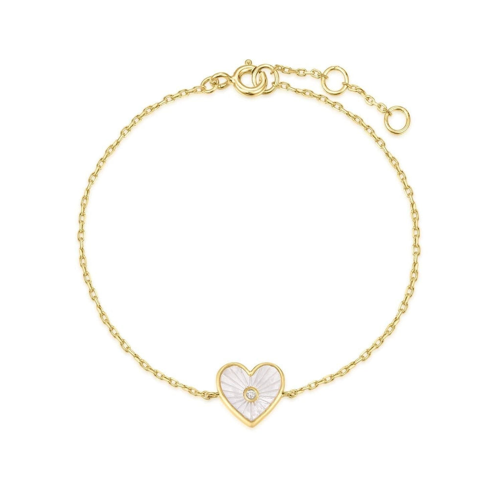 Heart Shaped Mop Pendant With Cz Center Stone Bracelet Bracelets eklexic 14K Gold Vermeil 