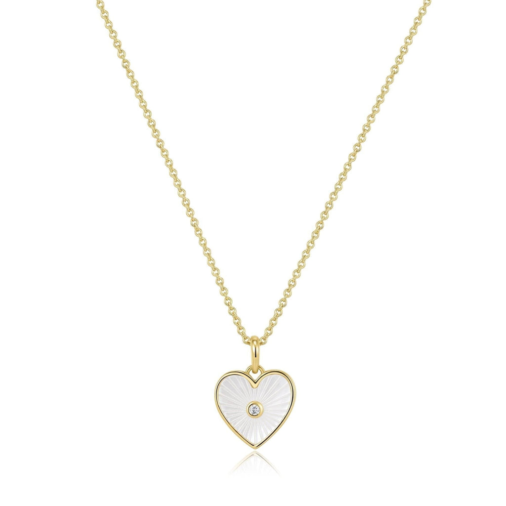 Heart Shaped Mop Pendant With Cz Stone Necklace Necklaces eklexic 14K Gold Vermeil 