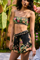 Pahi Beaded Bralette Crop Tops Hemant & Nandita XS Black Off-White Floral 