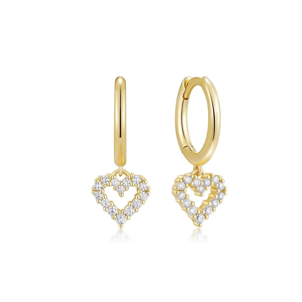 Huggie Hoop With Micro Cz Heart Drop Earrings eklexic 14K Gold Vermeil 