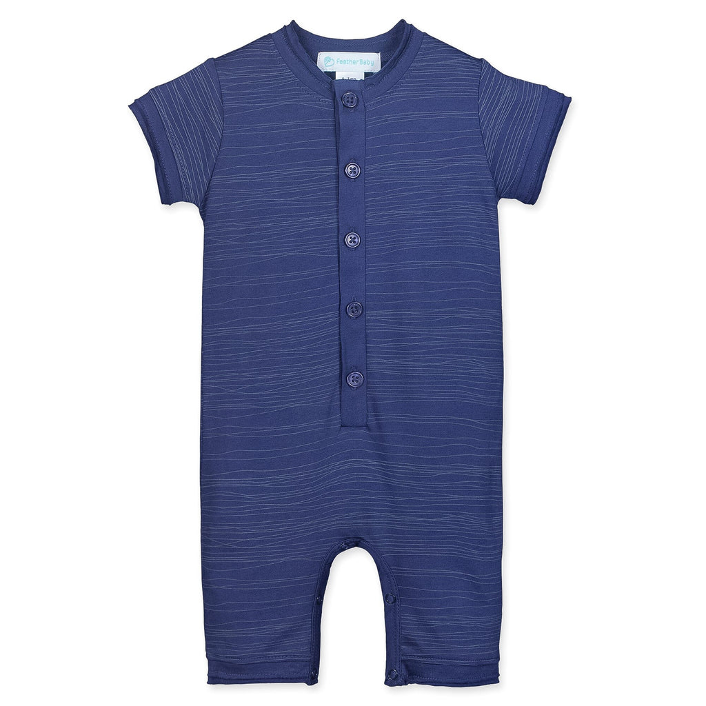 Henley Romper - Stripe on Indigo 100% Pima Cotton by Feather Baby Feather Baby 