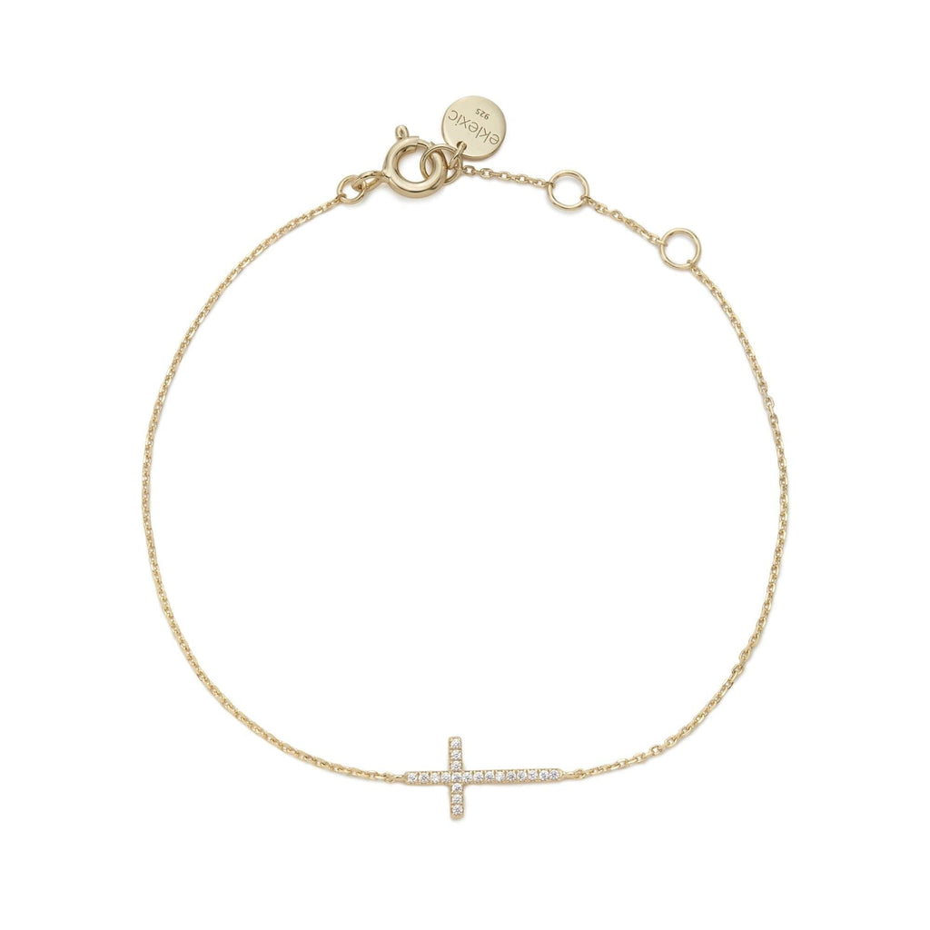 Horizontal Cz Cross Bracelet Bracelets eklexic 14k Gold Plated Sterling Silver 