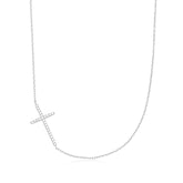 Horizontal Cz Cross Necklace Necklaces eklexic Rhodium Plated Sterling Silver 