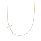 Horizontal Cz Cross Necklace Necklaces eklexic 14k Gold Plated Sterling Silver 