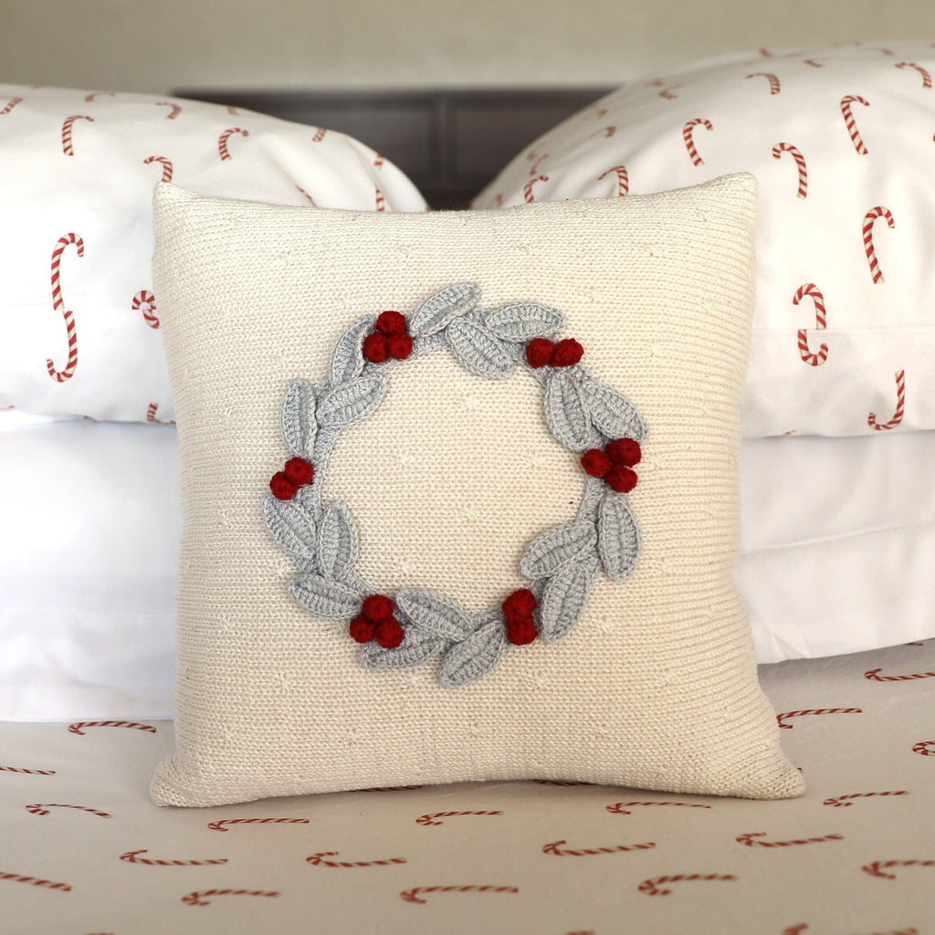 Grey Wreath with Berries 10" Pillow | Ecru Throw Pillows Melange Collection 