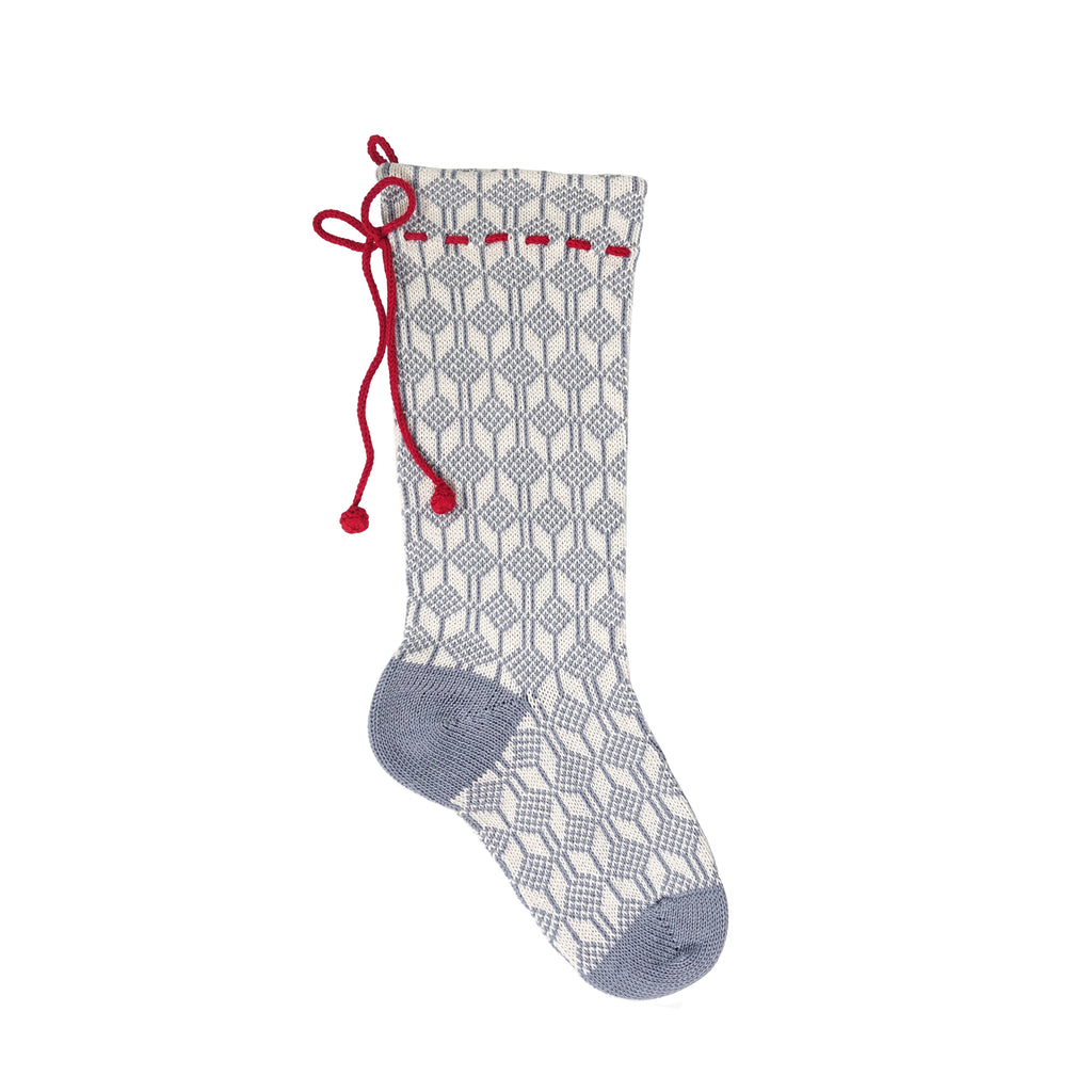 Grey Patterned Stocking with Red Bow Stockings Melange Collection 