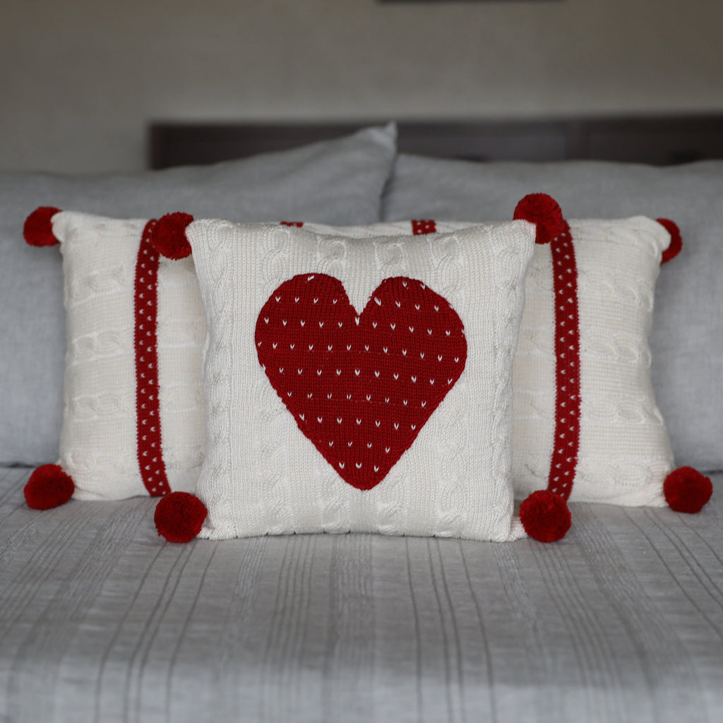 Cable-Knit Heart 10" Pillow Throw Pillows Melange Collection 