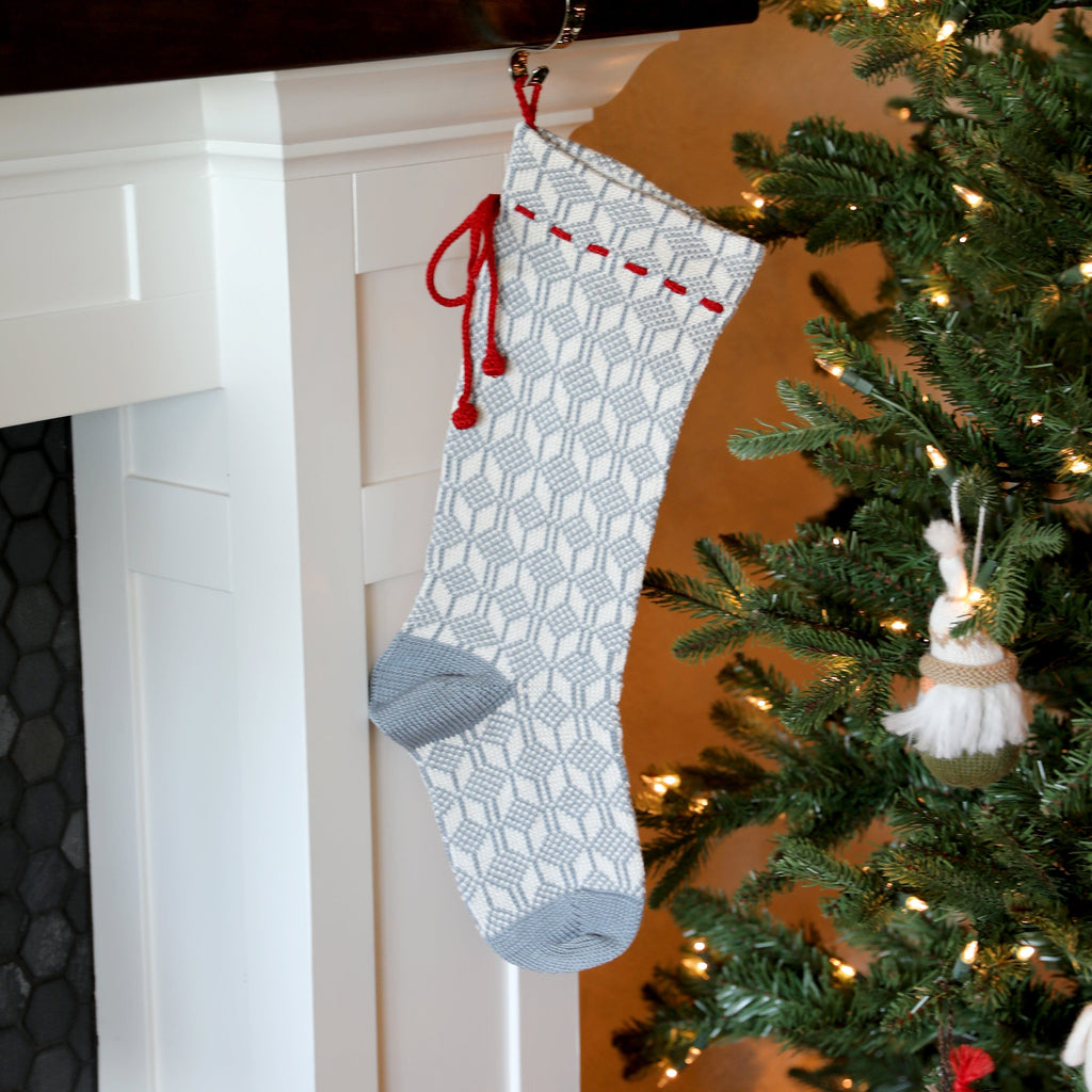 Grey Patterned Stocking with Red Bow Stockings Melange Collection 