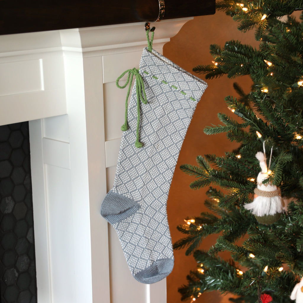 Grey Patterned Stocking with Green Bow Stockings Melange Collection 