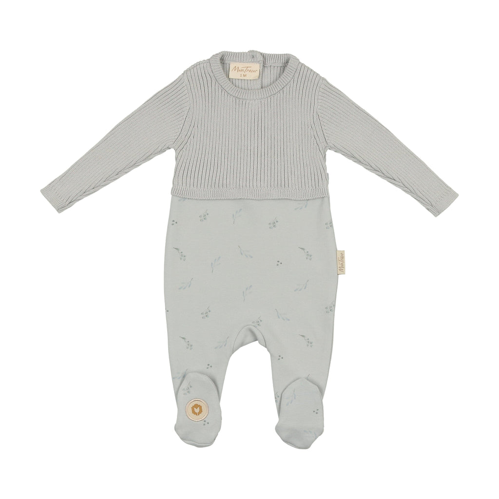 Knit & Print Footie Footie Mon Tresor Bebe Blue Dawn 1m 