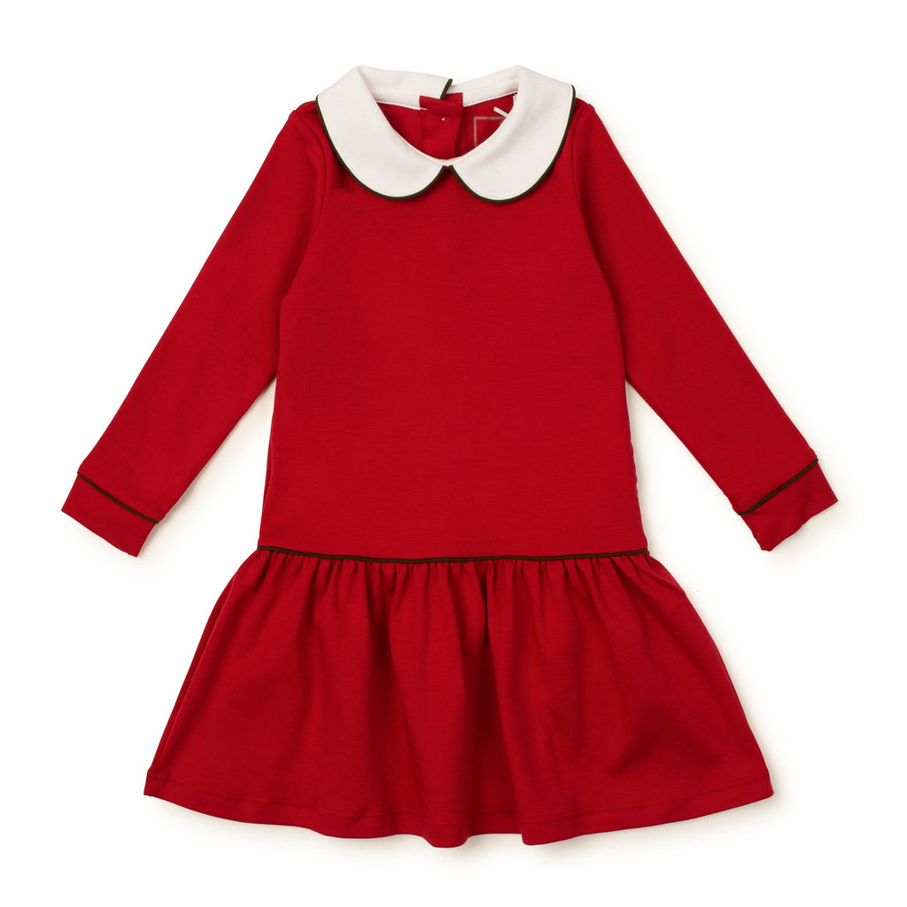 Lillian Girls' Dress - Red with Green Piping Clothing > Girls > Dresses > Dress > Basics Lila + Hayes 