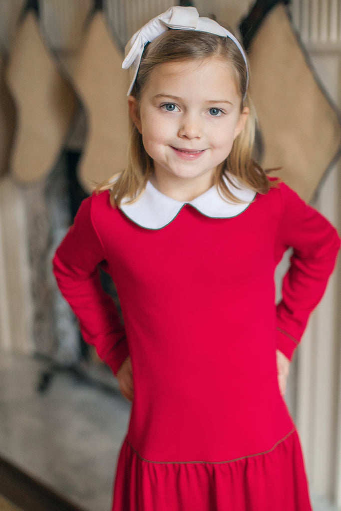 Lillian Girls' Dress - Red with Green Piping Clothing > Girls > Dresses > Dress > Basics Lila + Hayes 