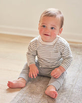 Long Sleeve Pocket Tee || Dusty Blue Stripe | Quincy Mae | Baby and Toddler's Clothing and Accessories