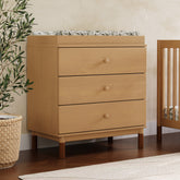 Gelato 3-Drawer Changer Dresser with Removable Changing Tray | Honey w/Vegan Tan Leather Feet Dressers Babyletto 