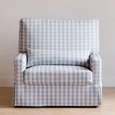 Crawford Pillowback Chair and a Half Comfort Swivel Glider | Blue Gingham Rocking Chairs NAMESAKE Blue Gingham M 