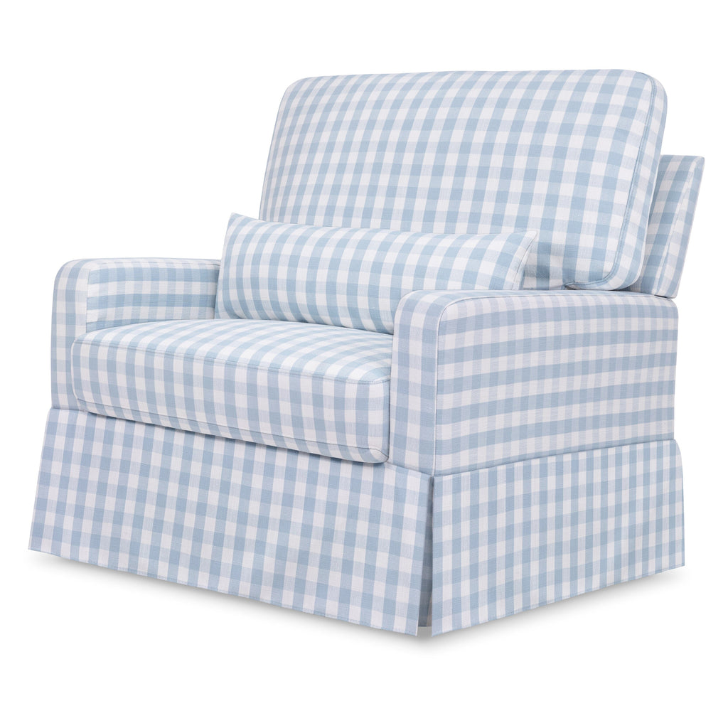 Crawford Pillowback Chair and a Half Comfort Swivel Glider | Blue Gingham Rocking Chairs NAMESAKE 