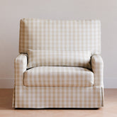 Crawford Pillowback Chair and a Half Comfort Swivel Glider | Tan Gingham Rocking Chairs NAMESAKE 