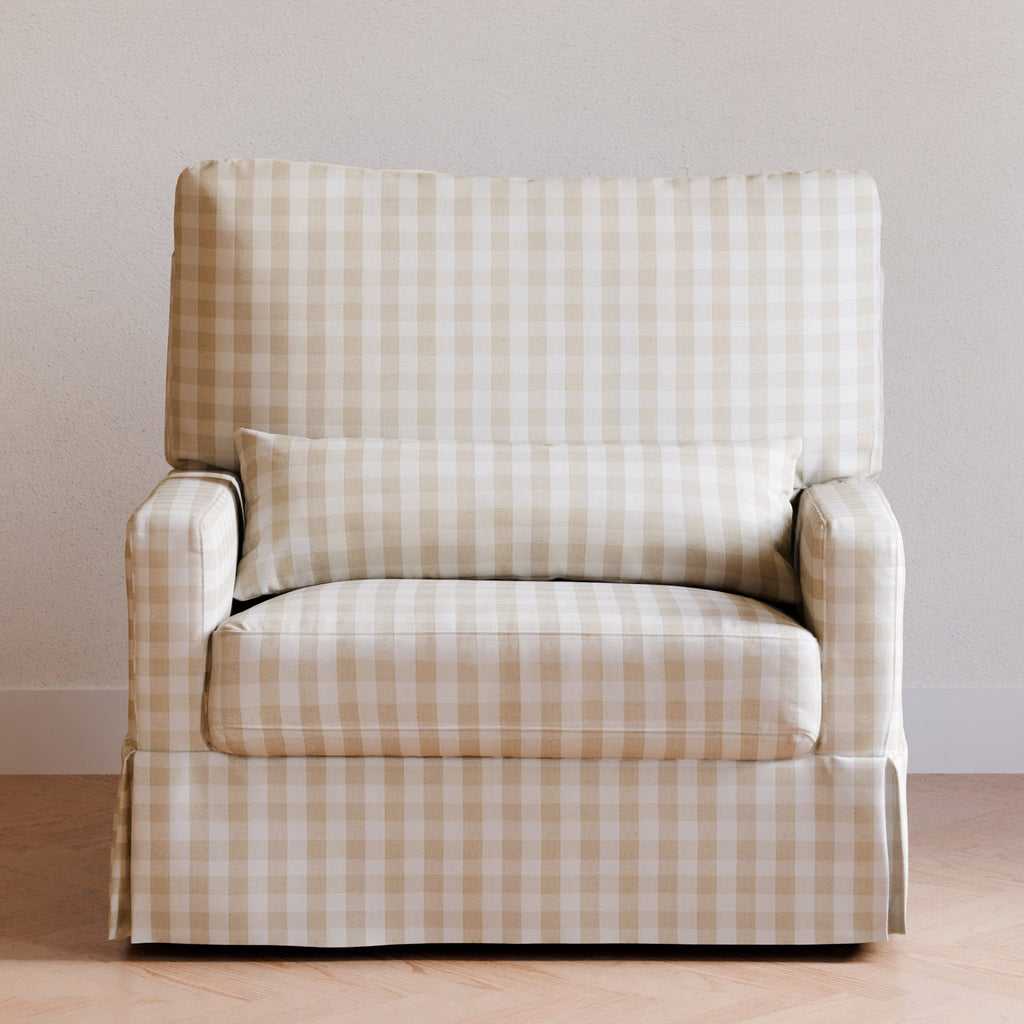 Crawford Pillowback Chair and a Half Comfort Swivel Glider | Tan Gingham Rocking Chairs NAMESAKE 