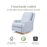 Crewe Electronic Recliner and Swivel Glider | Blue Gingham with Light Wood Base Rocking Chairs NAMESAKE 