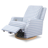 Crewe Electronic Recliner and Swivel Glider | Blue Gingham with Light Wood Base Rocking Chairs NAMESAKE 