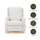 Crewe Electronic Recliner and Swivel Glider | Fog Chatham Stripe Performance Eco-Weave w/ Light Wood Base Rocking Chairs NAMESAKE 