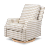 Crewe Electronic Recliner and Swivel Glider | Tan Gingham with Light Wood Base Rocking Chairs NAMESAKE Tan Gingham with Light Wood Base M 