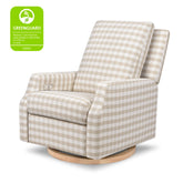 Crewe Electronic Recliner and Swivel Glider | Tan Gingham with Light Wood Base Rocking Chairs NAMESAKE 