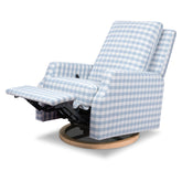 Crewe Recliner and Swivel Glider | Blue Gingham with Light Wood Base Rocking Chairs NAMESAKE 