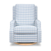 Crewe Recliner and Swivel Glider | Blue Gingham with Light Wood Base Rocking Chairs NAMESAKE 