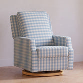 Crewe Recliner and Swivel Glider | Blue Gingham with Light Wood Base Rocking Chairs NAMESAKE 