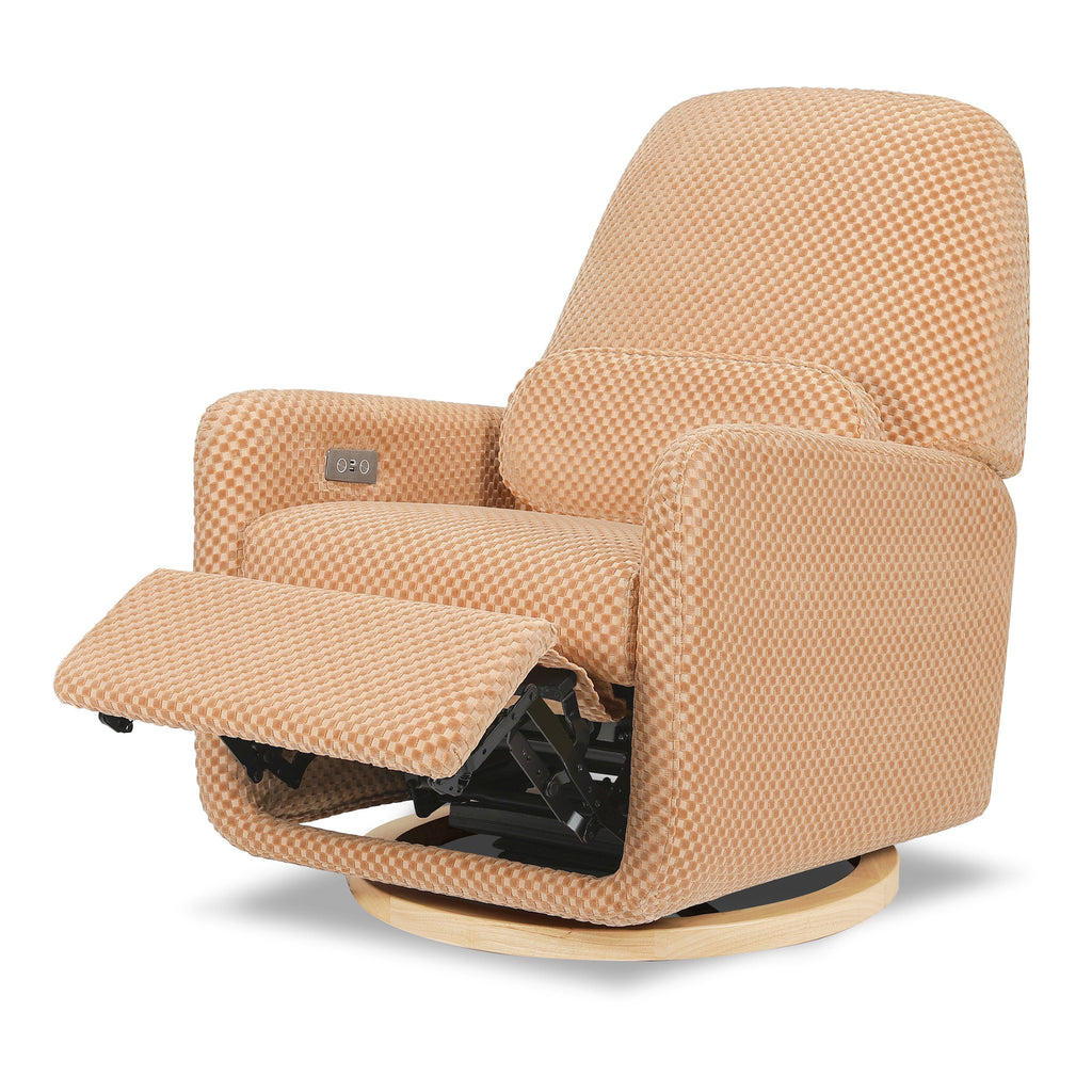 Arc Electronic Recliner and Swivel Glider in Velvet Checker with USB port | Canyon Velvet Checker w/ Light Wood Base Rocking Chairs Ubabub 