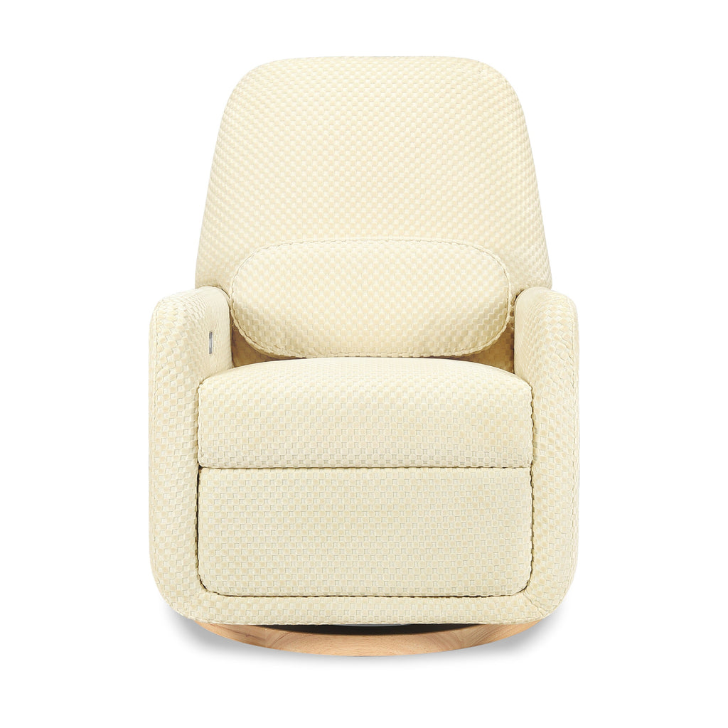 Arc Electronic Recliner and Swivel Glider in Velvet Checker with USB port | Ivory Velvet Checker w/Light Wood Base Rocking Chairs Ubabub 