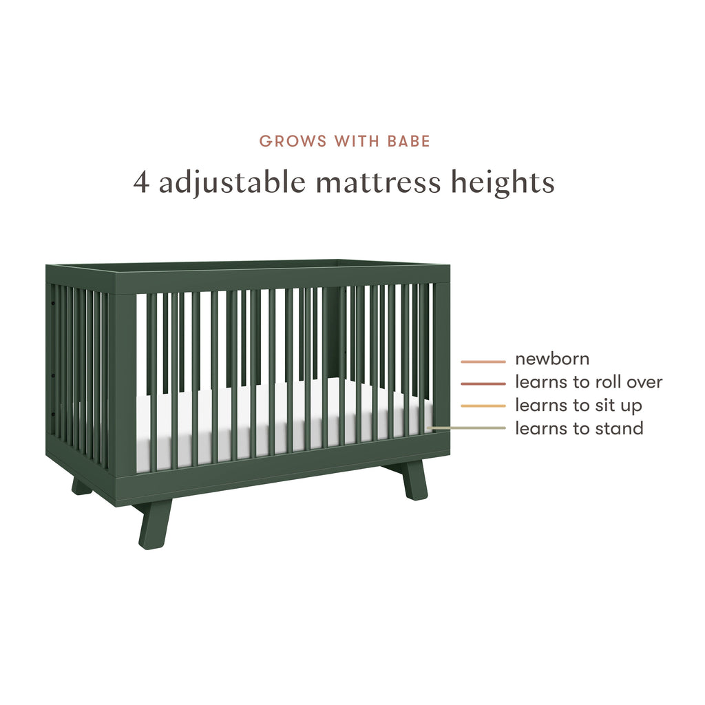 Hudson 3-in-1 Convertible Crib with Toddler Bed Conversion Kit | Forest Green Cribs & Toddler Beds Babyletto 