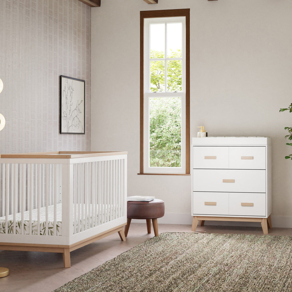 Scoot 3-Drawer Changer Dresser | White / Washed Natural Changing Dressers Babyletto 