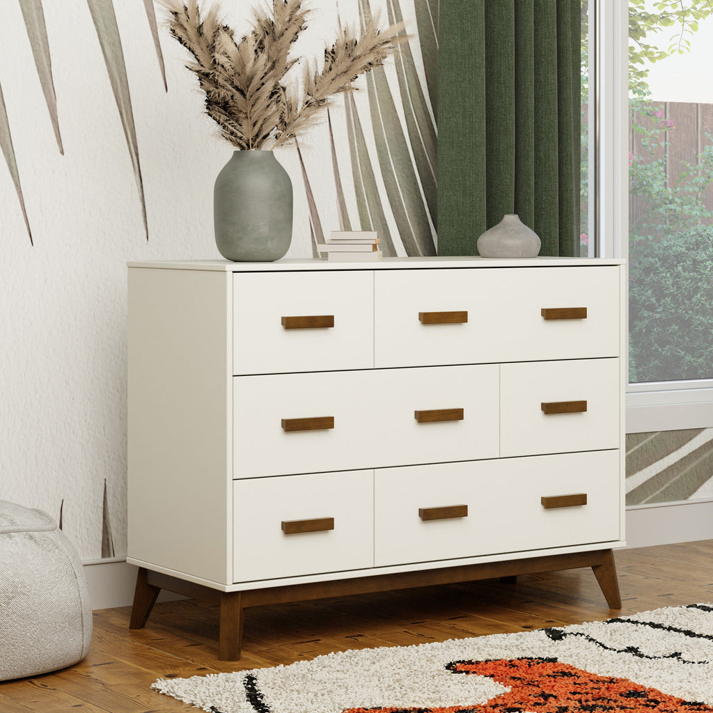 Scoot 6-Drawer Dresser | White / Natural Walnut Dresser Babyletto 