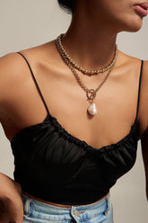 Micro Royal Toggle & Xl Baroque Pearl Pendant Necklace Necklaces eklexic 