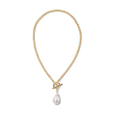 Micro Royal Toggle & Xl Baroque Pearl Pendant Necklace Necklaces eklexic 