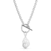 Micro Royal Toggle & Xl Baroque Pearl Pendant Necklace Necklaces eklexic SILVER 18" 