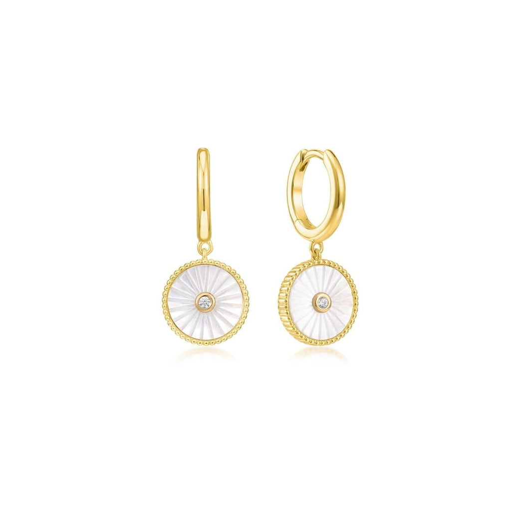 Mini Huggie Hoops With Mop & Cz Drop Earrings Earrings eklexic 14K Gold Vermeil 