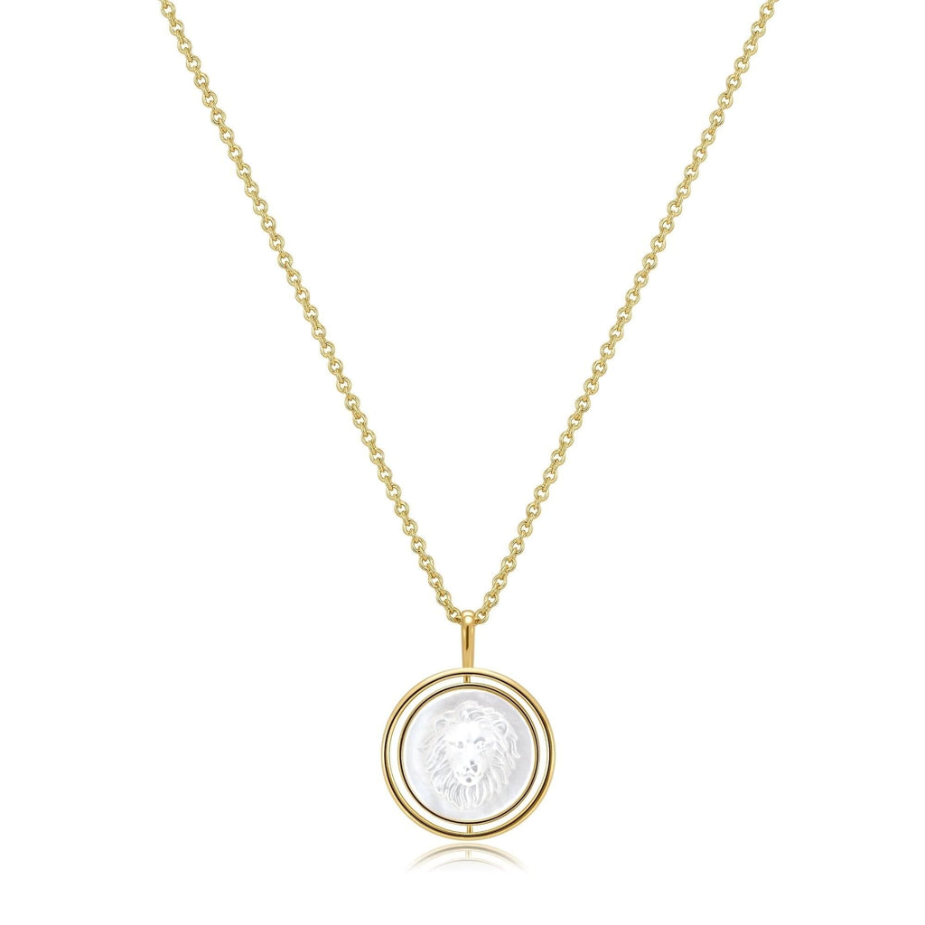 Mother Of Pearl Lion Pendant Necklace Necklaces eklexic 14K Gold Vermeil 