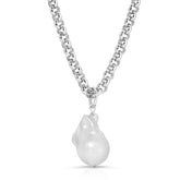 Micro Royal Chain with XL Baroque Pearl Pendant Necklace Necklaces eklexic SILVER 14.5" 