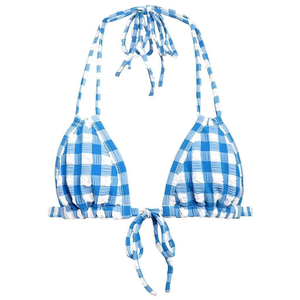 Blue Gingham Euro Bow Bikini Top Bikini Top Montce 