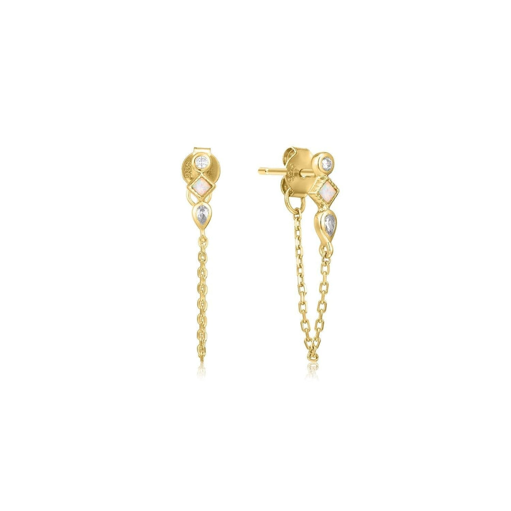 Opal & Cz Chain Link Drop Earrings Earrings eklexic 14K Gold Vermeil 