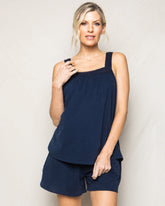 Women's Pima Camille Short Set | Navy Pajama Sets Petite Plume 