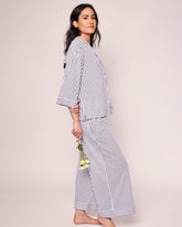 The Olivia Wide Leg Pima Pajama Set | Navy French Ticking Pajama Sets Petite Plume 