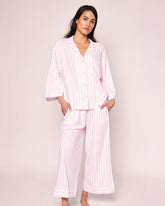 The Olivia Wide Leg Pima Pajama Set in Pink Stripe Women's Pajama's Petite Plume 