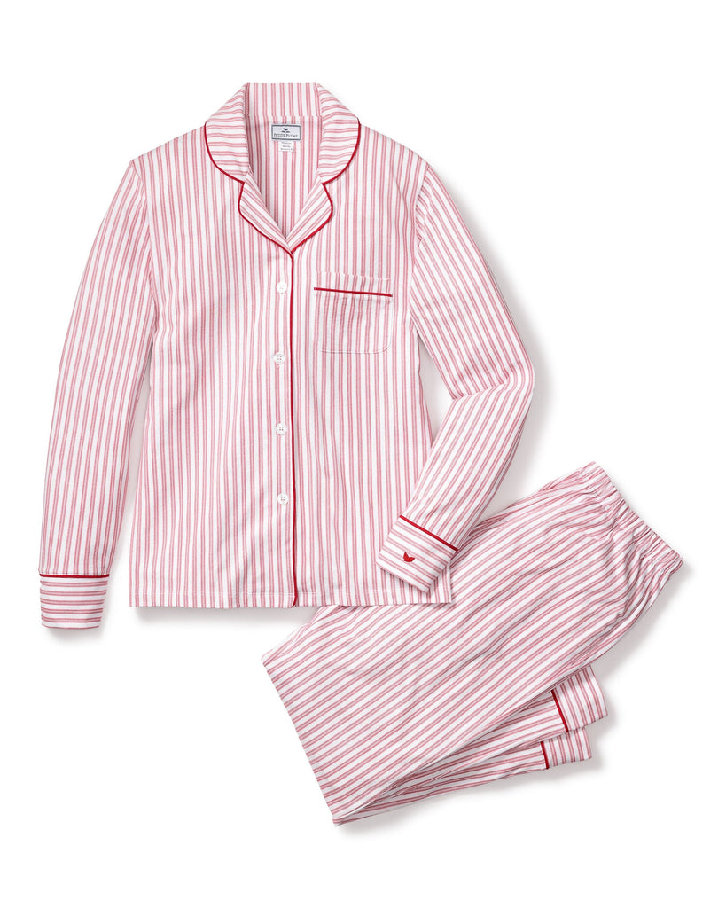 Women's Pima Pajama Set in Antique Red Ticking Women's Pajama's Petite Plume 