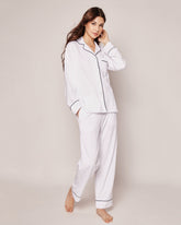 Women's Pima Pajama Set | White with Navy Piping Pajama Sets Petite Plume 